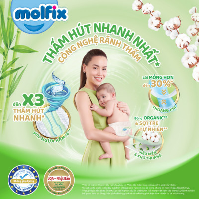 Miếng lót sơ sinh Molfix Thiên nhiên Super Jumbo Newborn 2 (trên 1 tháng tuổi) - Gói 60+6 miếng
