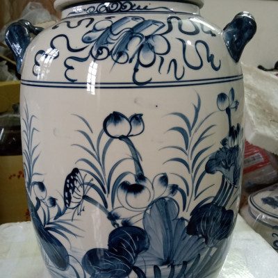 Hũ đựng rượu gạo gốm sú Bát Tràng vẽ cá chép loại 30L