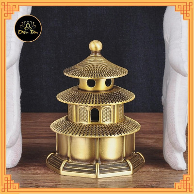 Lư xông trầm đồ thờ cúng bằng đồng hình bảo tháp sơn màu đồng phụ kiện trang trí ban thờ, bàn làm việc Diệu Tâm