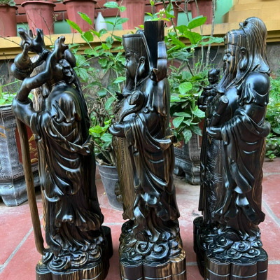 Bộ tượng phật tam đa phúc lộc thọ ,bằng gỗ mun hoa kt cao 60×21×15cm