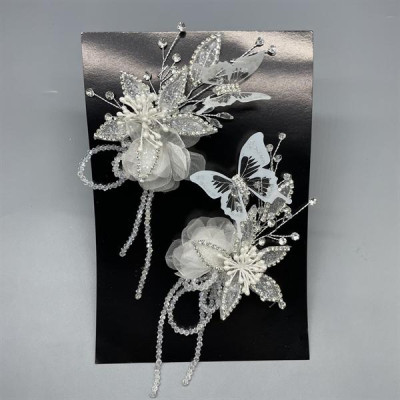 Cài tóc cô dâu hoa hồng voan đính bướm mẫu mới t8/2024