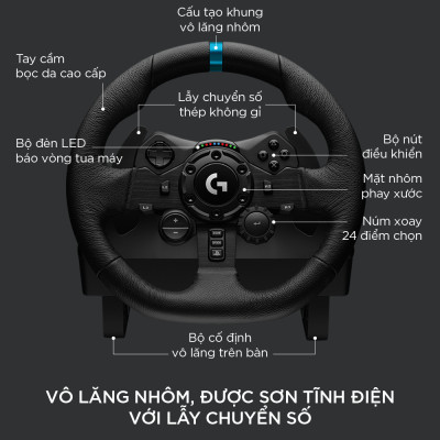 Bộ vô lăng & bàn đạp chơi game đua xe Logitech G923 - Phản hồi lực TRUEFORCE, tay cầm bọc da cao cấp, tương thích PS5, PS4, PC, Mac - Hàng Chính Hãng 