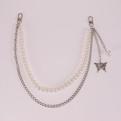 Xích đeo quần jeans cá tính 2 layer mix ngọc trai cánh bướm unisex cá tính nam nữ top trend