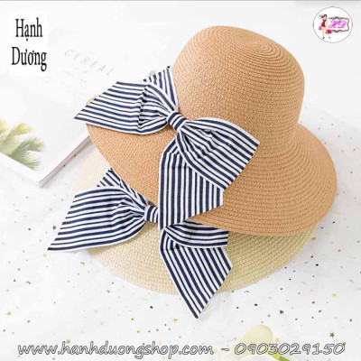 Nón nữ du lịch biển thắt nơ to thời trang, vành nón rộng chống nắng tốt, có dây quai nón chống bay nón - Hạnh Dương