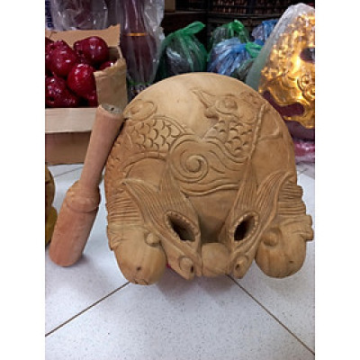 Mõ tụng kinh phật bằng gỗ mít để mộc gỗ lục lõi  không dác kt 14cm 