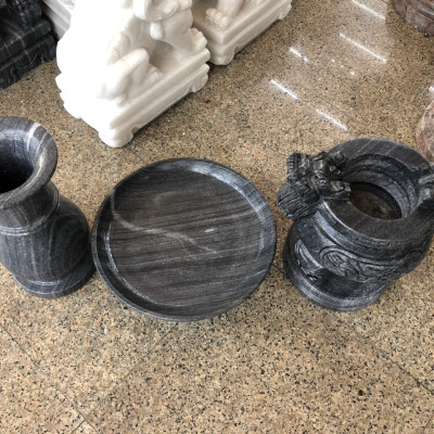 Bộ đồ thờ cúng đá cẩm thạch vân đen size 30 cm