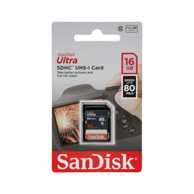 Thẻ nhớ SDHC Sandisk Ultra 16GB upto 80MB/s UHS-I (cho máy ảnh) - Hàng chính hãng