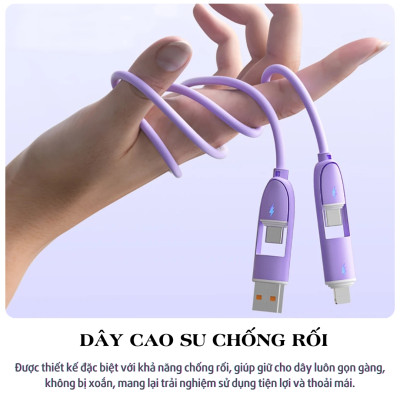 Dây cáp sạc nhanh 100W đa năng 4 in 1 USB-A / Type C ra Type C/ L cho iPhone iPad hiệu HOTCASE SiliFast trang bị Chip E-Market chống cháy nổ, truyền dữ liệu 480mbps - Hàng nhập khẩu