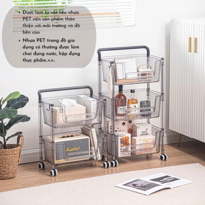 Kệ Nhà Bếp 3 Tầng Trong Suốt Hình Heo Có Bánh Xe Xịn Sò - Kệ Để Mỹ Phẩm, Đồ Trang Điểm Đa Năng - HÀNG CHÍNH HÃNG MINIIN