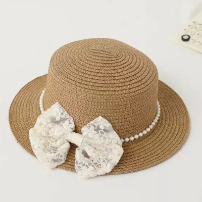 Nón mũ đi biển vành bằng phối đai ngọc trai nhân tạo nơ ren chất liệu cói chống nắng thoáng mát thời trang Hàn Quốc dona240698