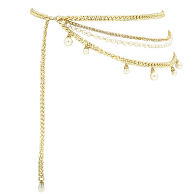 Thắt lưng belt xích thời trang nhiều tầng phối ngọc trai và chuỗi đá độc đáo nổi bật unisex nam và nữ