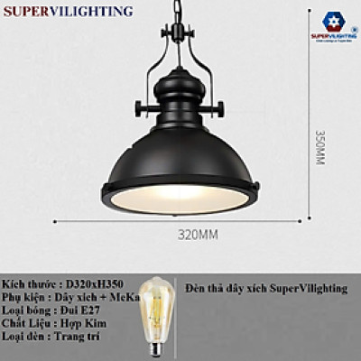 Đèn treo thả trần trang trí phòng khách SuperVilighting mặt meka có dây xich bảo hành 24 tháng