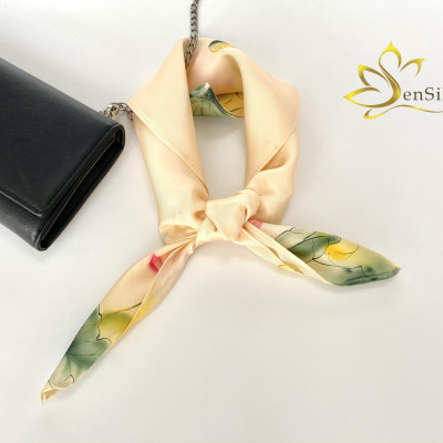 Khăn Lụa Vuông Cao Cấp Vẽ Tay SenSilk Hoa Sen, Lotus Silk Square Painting 55x55cm, Phụ Kiện Lụa Thời Trang Cao Cấp, Nơ Lụa Tơ Tằm