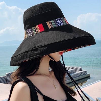 Mũ đi biển đẹp rộng vành nón chống nắng đội 2 mặt gấp gọn họa tiết thổ cẩm chống tia UV thoáng mát dona23062301 