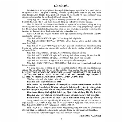 Sách Luật Đất Đai sửa đổi, bổ sung năm 2024 – Quy Định Mới Về Giá Đất, Bồi Thường, Hỗ Trợ, Tái Định Cư Khi Nhà Nước Thu Hồi Đất – Quy Định Về Xử Phạt Vi Phạm Hành Chính Trong Lĩnh Vực Đất Đai (V2579N)