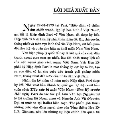 Tiếp Xúc Bí Mật Việt Nam - Hoa Kỳ Trước Hội Nghị Pari (Tái Bản 2023)