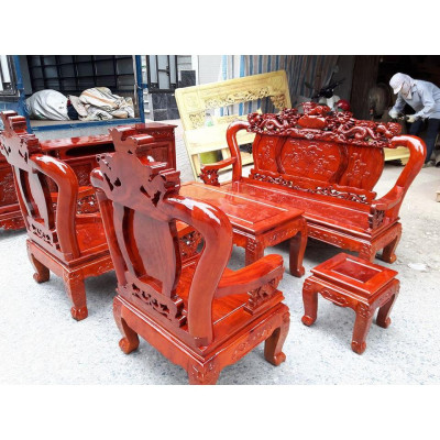 Bộ bàn ghế trạm nghê đỉnh gỗ xà cừ