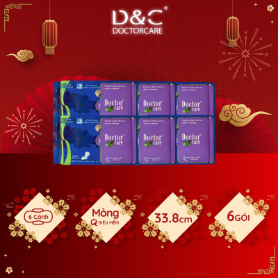 Combo 6 Băng vệ sinh ban đêm Doctor Care tinh chất thảo dược 33.8cm siêu thấm hút