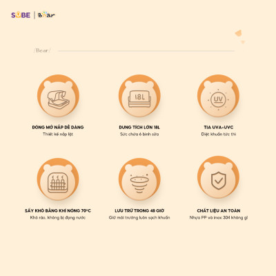 Máy Tiệt Trùng Sấy Khô UV 18L Bear Chống Ồn Tốt Khử Trùng Đa Dụng Cụ Không Tốn Điện Lưu Trữ 48H SB-MTT20 - Hàng Chính Hãng