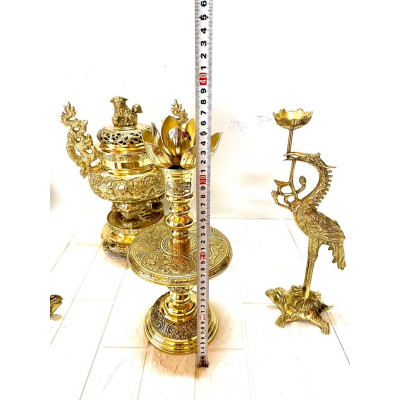 BỘ ĐỈNG NGŨ SỰ 36 CM  CHẤT LIỆU BẰNG ĐỒNG VÀNG  BỘ THỜ CÚNG TÂM LINH