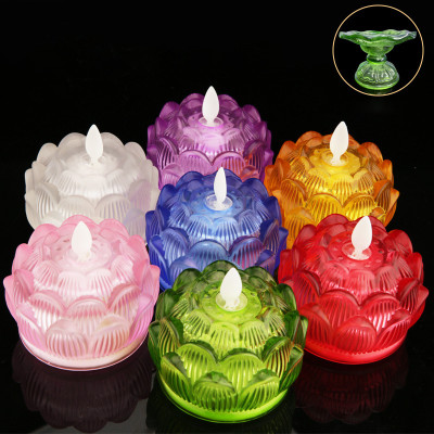 Đèn Nến Điện Tử Hoa Sen Thủy Tinh Nhiều Màu, Dùng Trang Trí Để Ban Thờ Cúng