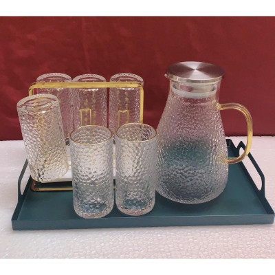 COMBO BỘ BÌNH CỐC THỦY TINH CHỊU NHIỆT CAO CẤP LÊN ĐẾN 400 ĐỘ C KÈM KHAY SẮT XANH ( BÌNH BẦU )