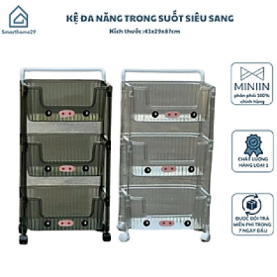 Kệ Nhà Bếp 3 Tầng Trong Suốt Hình Heo Có Bánh Xe Xịn Sò - Kệ Để Mỹ Phẩm, Đồ Trang Điểm Đa Năng - HÀNG CHÍNH HÃNG MINIIN