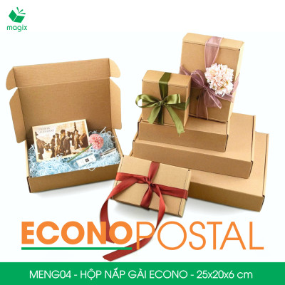 MENG04 - 25x20x6 cm - 20 Hộp carton nắp gài đóng hàng giá rẻ, hộp gói hàng, hộp quà thời trang