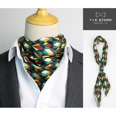 Khăn Ascot  vuông 60*60cm xanh họa tiết - Khăn quàng trong áo sơ mi - New Collection