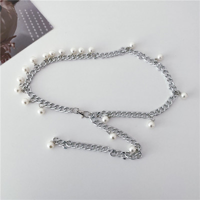 Thắt lưng ngọc trai mix quần jeans chuỗi đai xích đeo hông phối đồ đa phong cách nam nữ unisex cá tính nổi bật