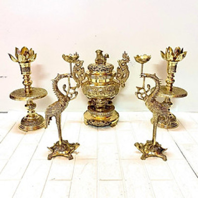 BỘ ĐỈNG NGŨ SỰ 36 CM  CHẤT LIỆU BẰNG ĐỒNG VÀNG  BỘ THỜ CÚNG TÂM LINH