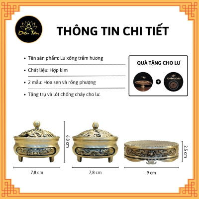 Lư xông trầm hương và đế đôn kê lư hương lư đốt trầm thay thác khói trầm hương lò xông đồ thờ cúng phong thủy Diệu Tâm