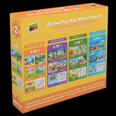 Bộ 6 Tranh Xếp Hình 6 Cấp Độ 17 x 17 cm - Thế Giới Khủng Long - Minh Châu C6-001