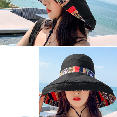 Mũ đi biển đẹp rộng vành nón chống nắng đội 2 mặt gấp gọn họa tiết thổ cẩm chống tia UV thoáng mát dona23062301 