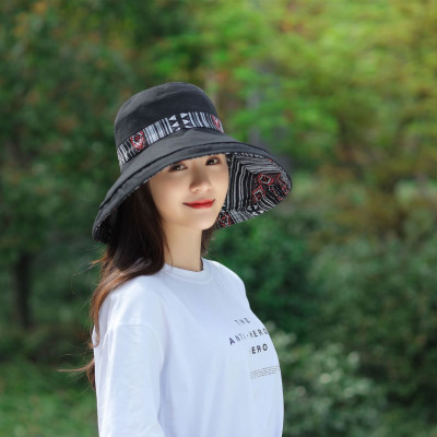 Mũ đi biển đẹp rộng vành nón chống nắng đội 2 mặt gấp gọn họa tiết thổ cẩm chống tia UV thoáng mát dona23062301 