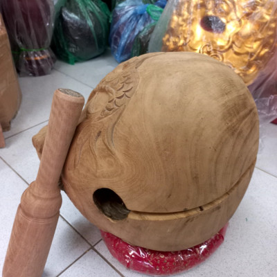 Mõ tụng kinh phật bằng gỗ mít để mộc gỗ lục lõi  không dác kt 14cm 