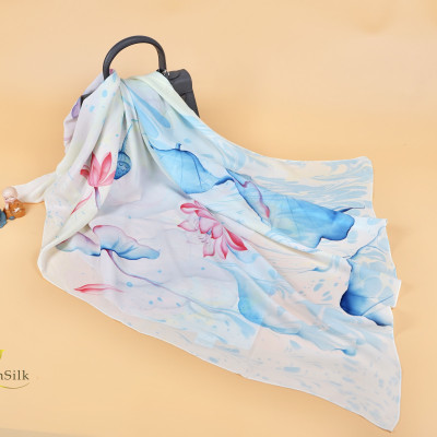 Khăn Lụa Thủy Ấn Hoa Sen - Tinh Hoa Quà Việt - SenSilk TA1