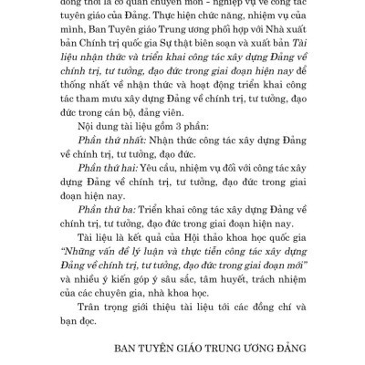 Tài liệu nhận thức và triển khai công tác xây dựng Đảng về chính trị, tư tưởng, đạo đức trong giai đoạn hiện nay - bản in 2024