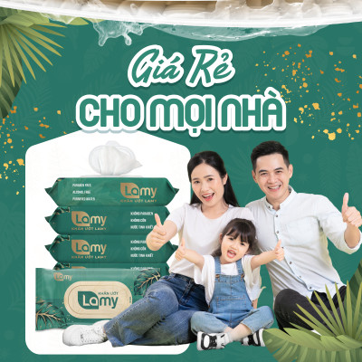 Khăn ướt LAMY 20 tờ cao cấp dành cho em bé không cồn không parabens an toàn cho da nhạy cảm