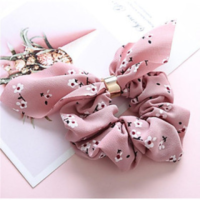 Dây buộc tóc Scrunchies lụa hoa nhí dễ thương có nhẫn HD81