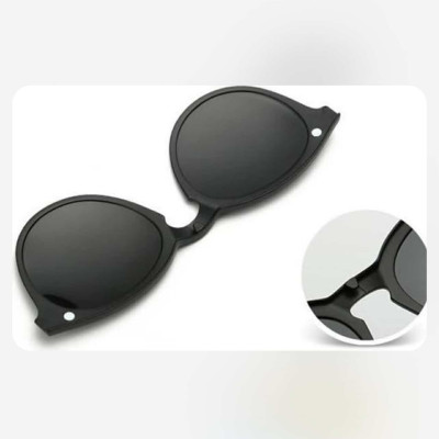 Kính Râm - Cận 2in1 2 Tròng Mắt Tròn Form To Gọng Nhựa Đen Cho Nam Nữ