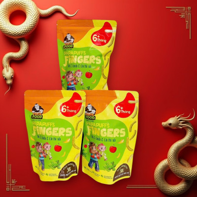Bánh ăn dặm PAPAFOOD PAPAPUFFS Chuối & Táo & Cải Bó Xôi - 100% Ngũ Cố Hữu Cơ - Gói 30G