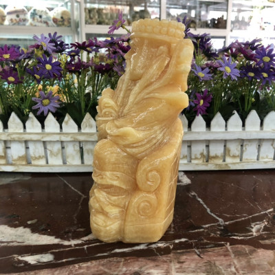 Tượng ông Thần Tài kim tiền, thần phát cầm thỏi vàng kim nguyên bảo mang lại may mắn tài lộc đá ngọc hoàng long đặt bàn thờ thần tài - Cao 20 cm