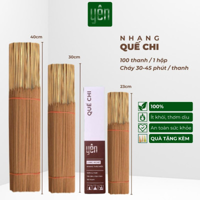 Nhang Thảo Mộc Sạch Mix Quế Khuynh Diệp Hương Bài Loại 23-30-40cm Hộp 100 Thanh Yên 100 % Tự Nhiên Thờ Cúng Thư Giãn