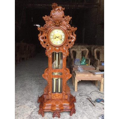 Đồng hồ Nghê đỉnh gỗ hương đá