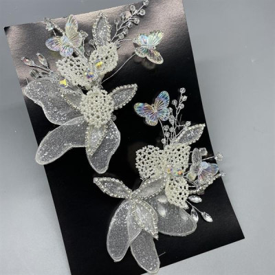 Cài tóc cô dâu hoa kết hạt cườm đính bướm ngũ sắc