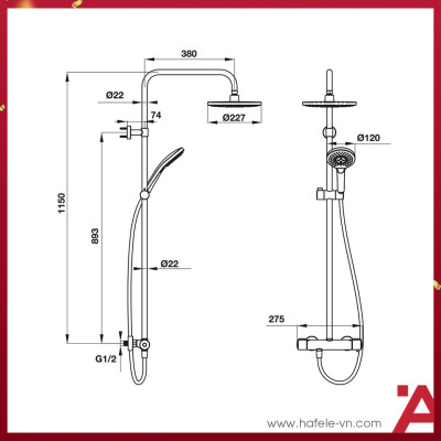 Thanh Sen Kết Hợp Có Bộ Trộn Điều Nhiệt Intenslty 227R Hafele 495.60.101