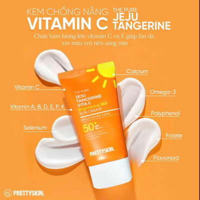 Kem chống nắng Vitamin C Pretty Skin Jeju Vita C Brightening 365 Sun Cream Hàn Quốc 50ml