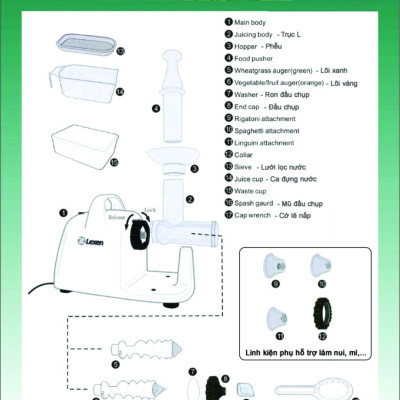 Phễu máy ép điện cỏ lúa mì LEXEN - Hàng chính hãng