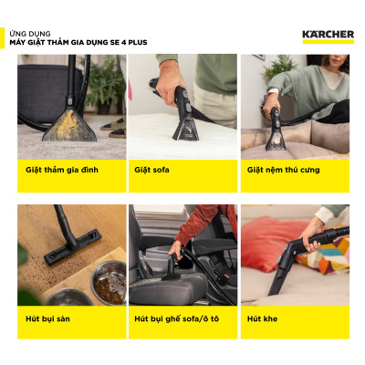 (Sản xuất Châu Âu) Máy giặt thảm, Sofa Karcher SE 4 Plus - Công suất 1000W - Làm sạch thảm, sofa và hút bụi đa năng dùng cho gia đình - Hàng Chính Hãng